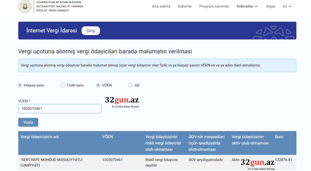 “Sert Yapı” MMC-nin vergi borcu üzə çıxıb